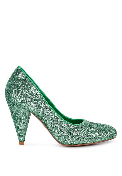 Sugar Plum Glitter Conical Heel Pumps