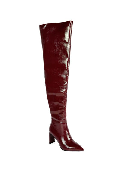 Minkles Patent Pu Statement Block Heel Long Boots