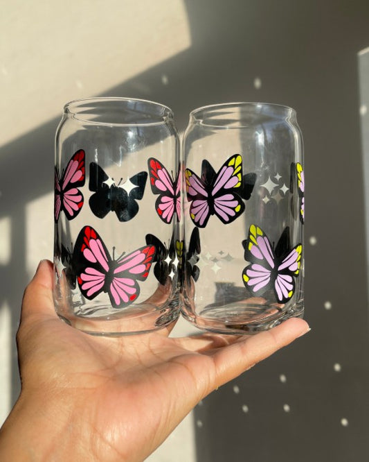 Retro Butterfly Glass Cup 16oz