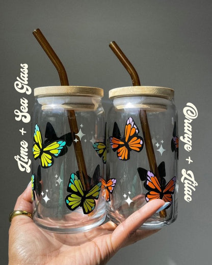 Retro Butterfly Glass Cup 16oz