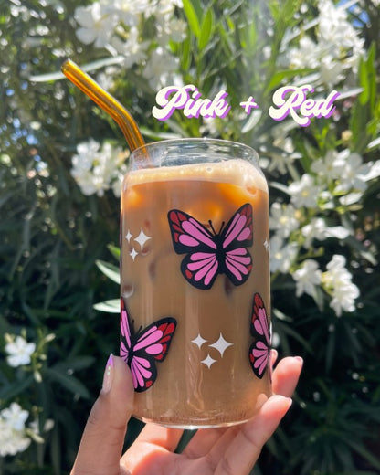 Retro Butterfly Glass Cup 16oz