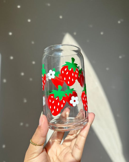 Strawberry Glass Cup 16oz