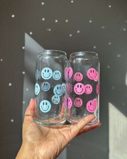 Smiley Face Glass Cup 20oz