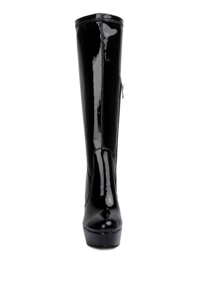 Shawtie High Heeled Stretch Patent Calf Boots