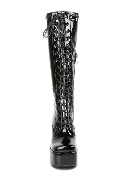 Snowflakes Patent Pu High Platform Calf Boots