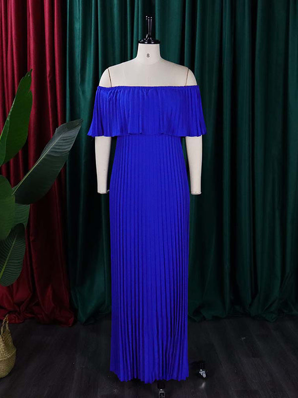 Wrap Pleated Solid Color Off-The-Shoulder Evening Dresses by migunica