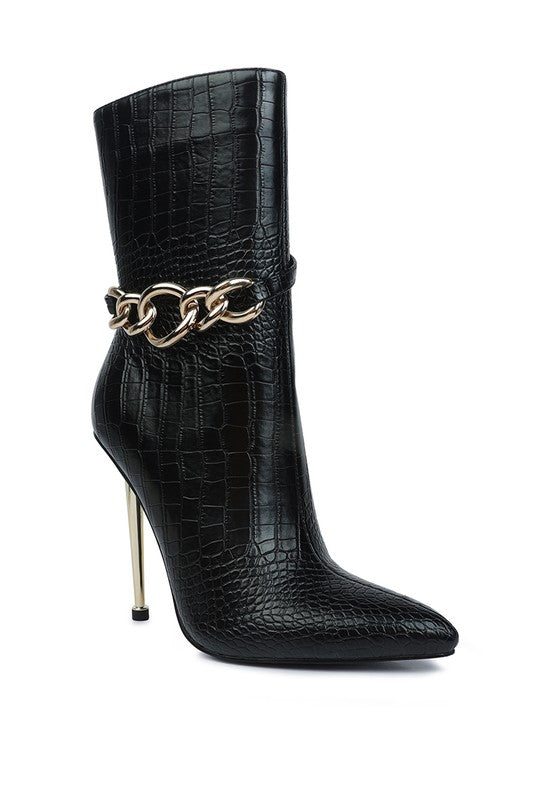 Nicole Croc Patterned High Heeled Ankle Boots