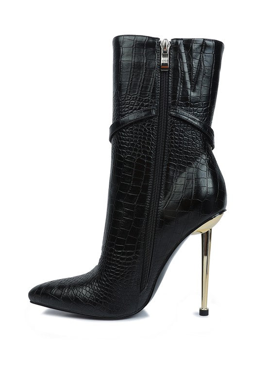 Nicole Croc Patterned High Heeled Ankle Boots by BlakWardrob