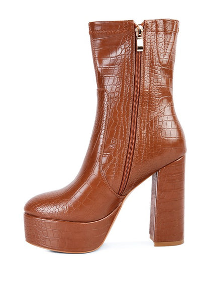 Feral High Heeled Croc Pattern Ankle Boot