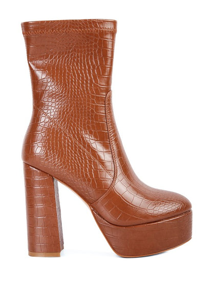 Feral High Heeled Croc Pattern Ankle Boot