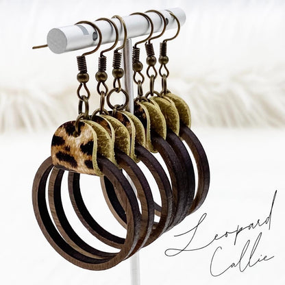 The Leopard Callie Collection (leather & wood) -Earrings by Doohickies Wholesale