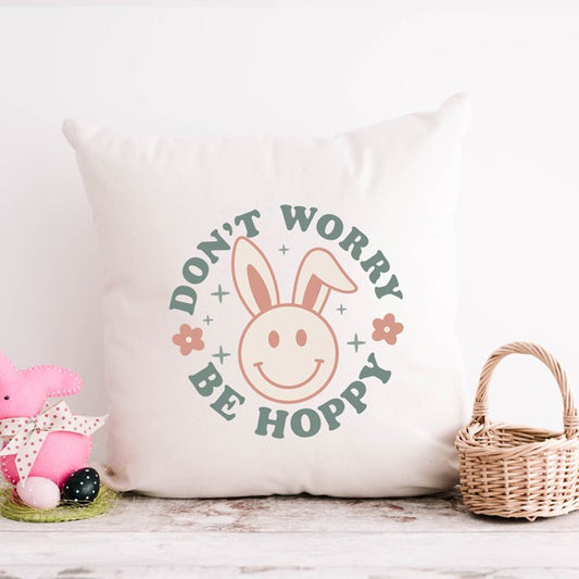 Be Hoppy Smiley Bunny Pillow Cover