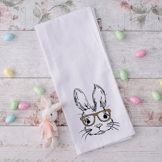 Bunny With Leopard Glasses Tea Towel