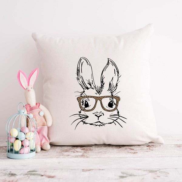 Bunny With Leopard Glasses Pillow Cover