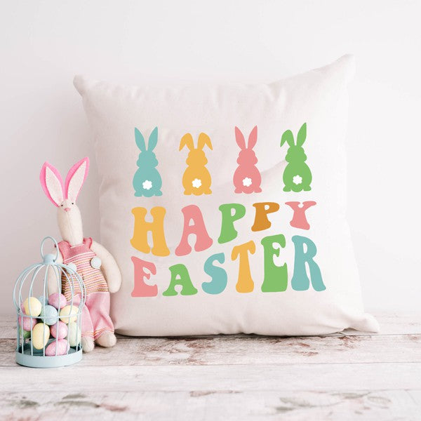 Happy Easter Pastel Bunnies Pillow Cover