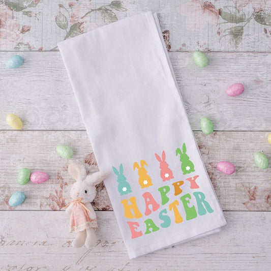 Happy Easter Pastel Bunnies Tea Towel