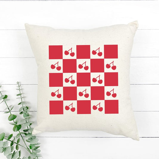 Checkerboard Cherries Pillow Cover