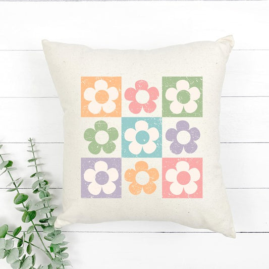 Checkered Flowers Pillow Cover