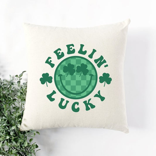 Feelin Lucky Checkered Smiley Pillow Cover