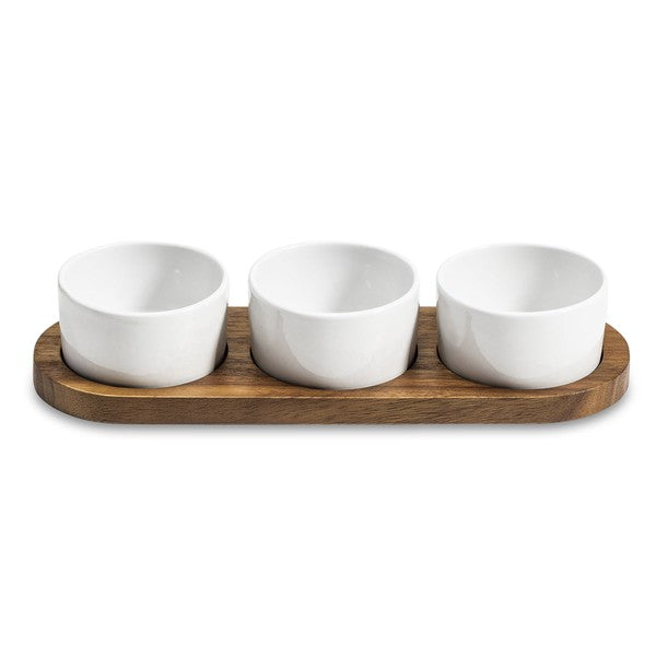 Ceramic Condiment Set on Acacia Wood Base