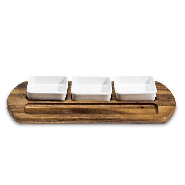 Charcuterie/Serving Tray w/ 3 sq. ceramic bowls