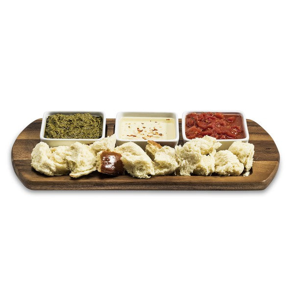 Charcuterie/Serving Tray w/ 3 sq. ceramic bowls