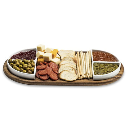 Charcuterie/ Serving Tray w/ 4  ceramic bowls