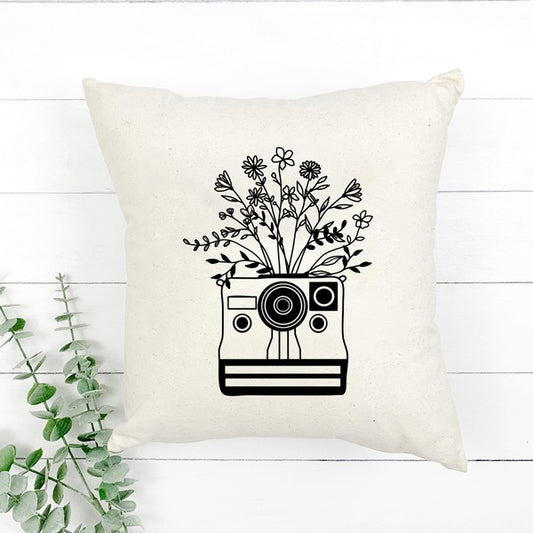Camera And Wildflowers Pillow Cover