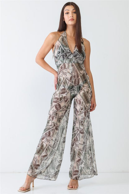 V-Neck Sleeveless Wide Leg Sheer Jumpsuit