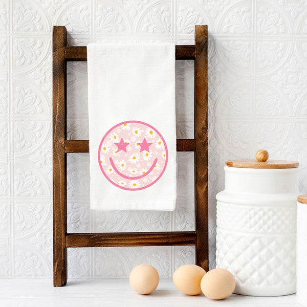 Floral Smiley Face Tea Towel