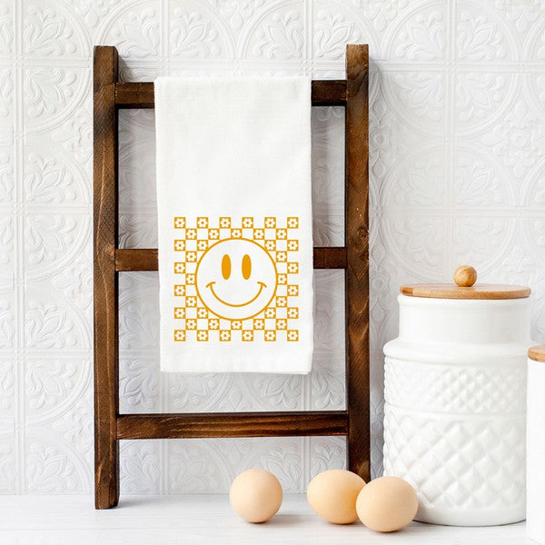 Mustard Smiley Flowers Tea Towel