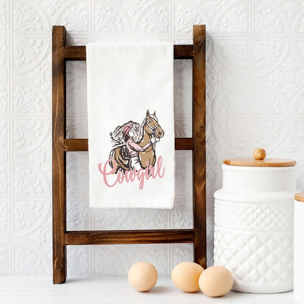 Retro Cowgirl Horse Tea Towel