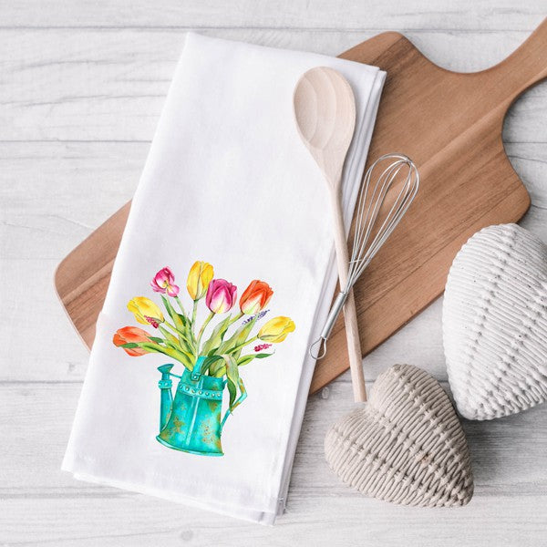 Watering Can Bouquet Tea Towel