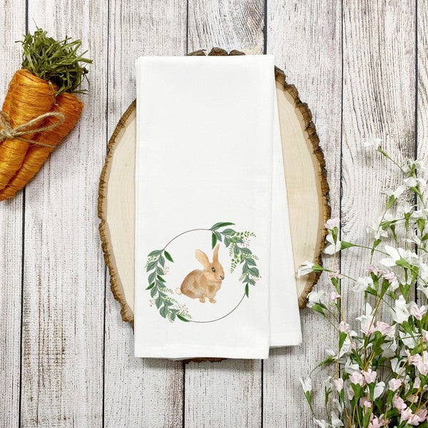 Easter Bunny Floral Frame Tea Towel