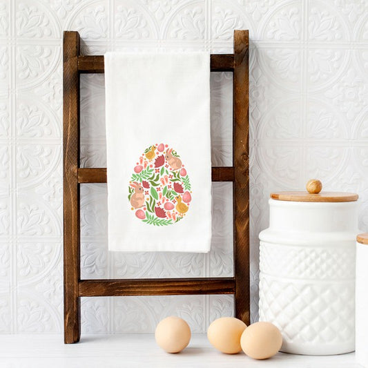 Easter Egg Flowers Bunnies Tea Towel