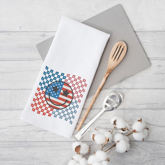 Checkered Patriotic Smiley Face Tea Towel