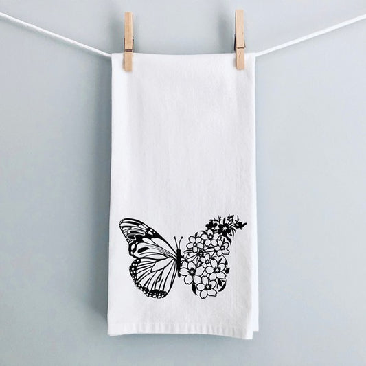 Butterfly And Flowers Tea Towel