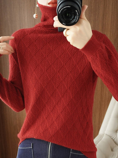 Solid Color Long Sleeves High-Neck Sweater Tops by migunica