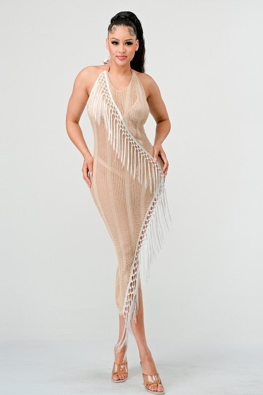 CROCHET FRINGE BEACH COVER UP DRESS SET