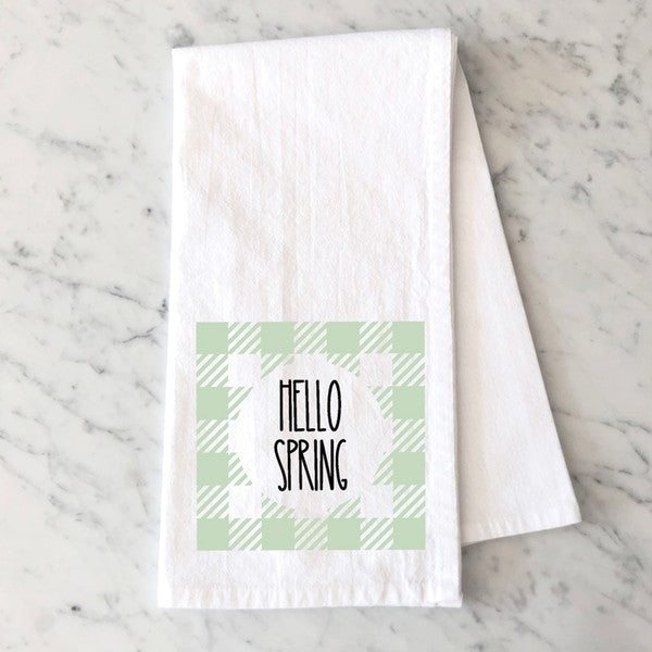 Hello Spring Plaid Tea Towel