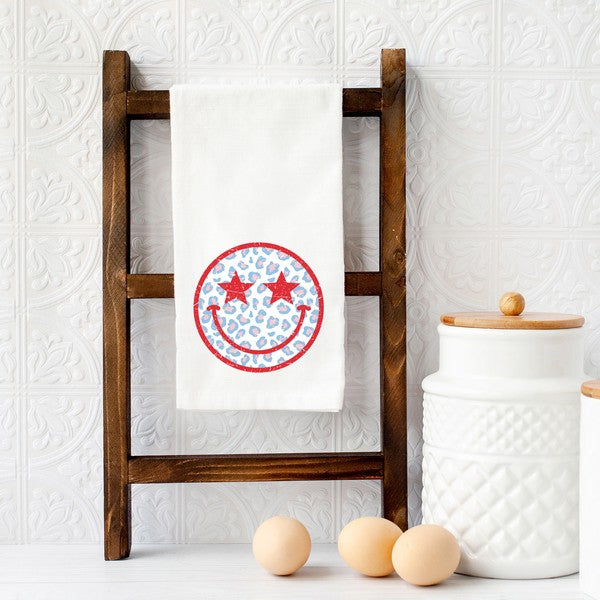 Leopard Patriotic Smiley Face Tea Towel