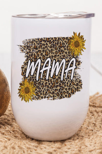 Mother's Day Leopard Block Sunflower Wine Tumbler