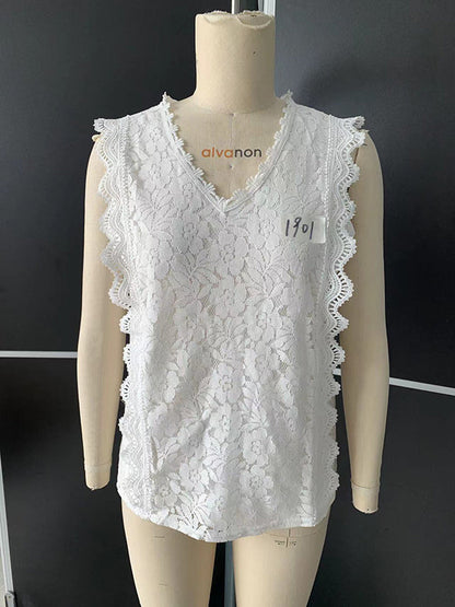 Original Lace Solid Color Loose Vest Top by migunica