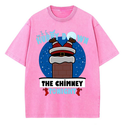 Unisex Hurry Down The Chimney Tonight Printed Retro Washed Short Sleeved T-Shirt by migunica