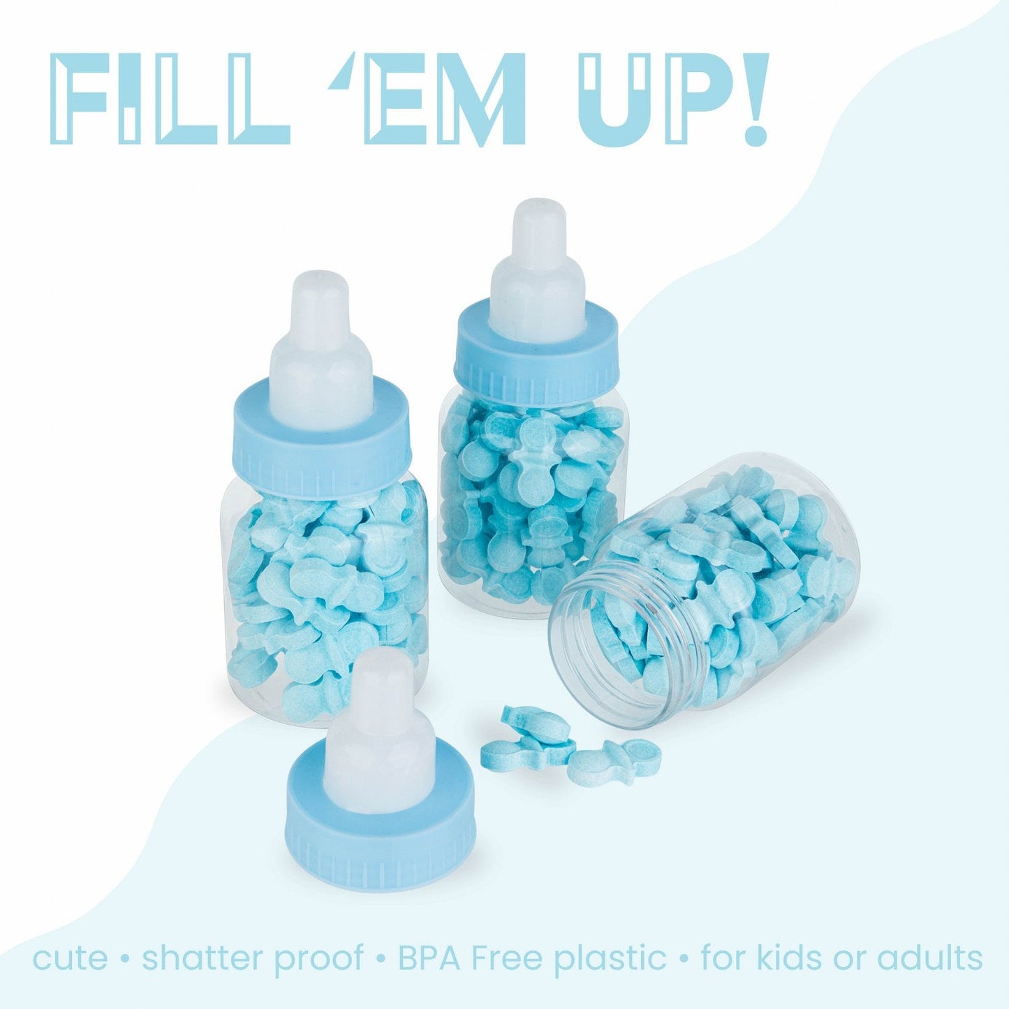 Blue Baby Boy Bottle Shaped Acrylic Candy Boxes 36 Pack 1.5"X3.5" by Hammont