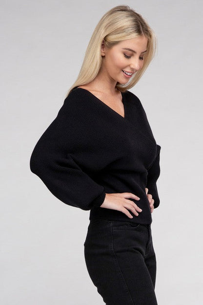 Viscose Cross Wrap Pullover Sweater by BlakWardrob