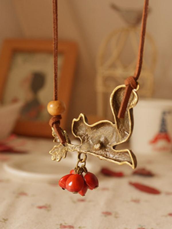 Vintage Squirrel Red Beans Necklace by migunica