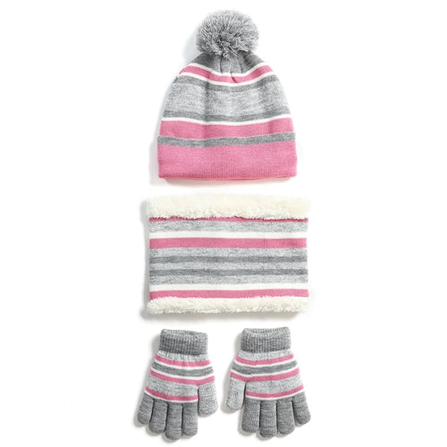 Winter Kids Knitted Hat Scarf Gloves 3Pcs Boys Girls Winter Warm Beanie Hat and Glove Scarf Set Beanie Neck Warmer Mittens for 4-7-Year-Old Kids - Pink by VYSN