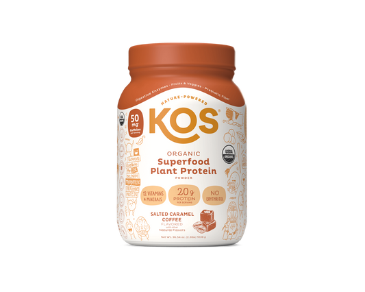 KOS Organic Plant Protein, Salted Caramel Coffee, 28 servings by KOS.com