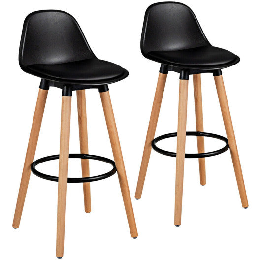 2 Pieces Mid Century Barstool 28.5 Inches Dining Pub Chair-Black by VYSN